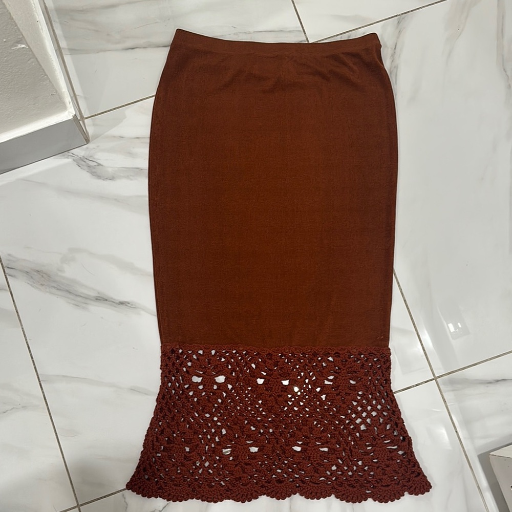 dELiA*s Rich Brown Midi Skirt with Crochet Detail